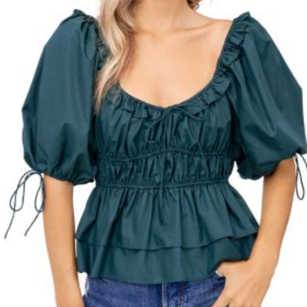 Elegant Teal Puff Sleeve Top